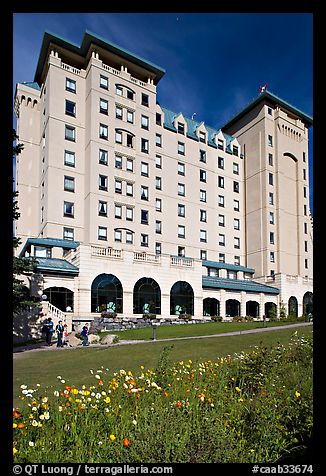Facade of Chateau Lake Louise hotel. Banff National Park, Canadian Rockies, Alberta, Canada (color)