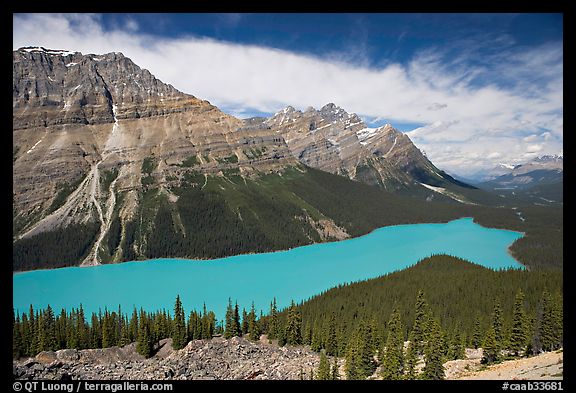 Peyto Lake and Cauldron Peak, mid-day. Banff National Park, Canadian Rockies, Alberta, Canada