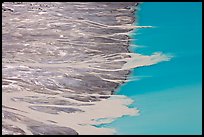 Streams depositing glacial sediments into Peyto Lake. Banff National Park, Canadian Rockies, Alberta, Canada