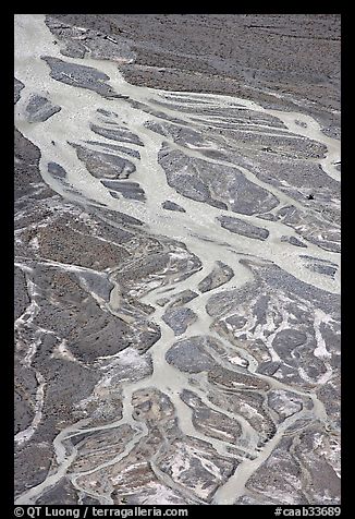 Braided stream on glacial flat near Peyto Lake. Banff National Park, Canadian Rockies, Alberta, Canada (color)