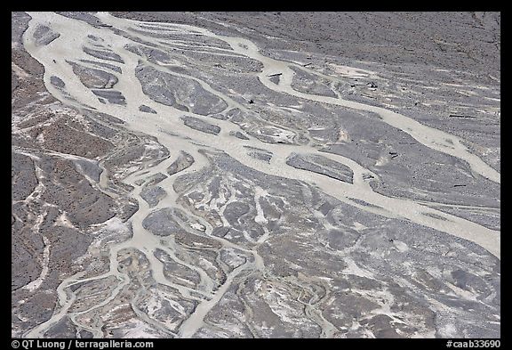 Braided stream on glacial flat near Peyto Lake. Banff National Park, Canadian Rockies, Alberta, Canada (color)