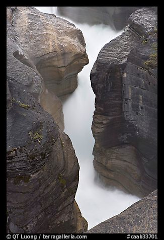 River flowing through narrow slot, Mistaya Canyon. Banff National Park, Canadian Rockies, Alberta, Canada