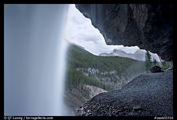 Panther Falls and ledge, seen from behind. Banff National Park, Canadian Rockies, Alberta, Canada