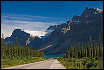 Road, Bow Lake, and Crowfoot Glacier, Icefieds Parkway. Banff National Park, Canadian Rockies, Alberta, Canada