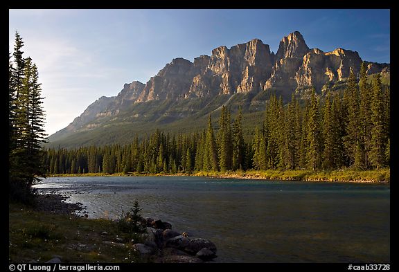 Castle Mountain and the Bow River, late afternoon. Banff National Park, Canadian Rockies, Alberta, Canada