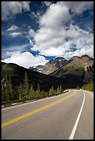 Curved Highway, Icefields Parway. Jasper National Park, Canadian Rockies, Alberta, Canada (color)