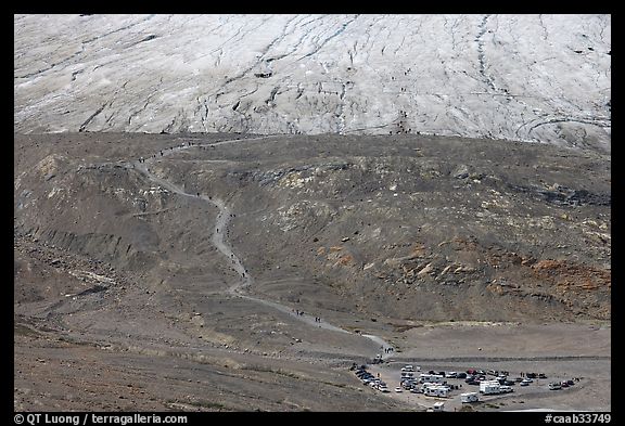 Terminal moraine with path leading to Athabasca Glacier. Jasper National Park, Canadian Rockies, Alberta, Canada