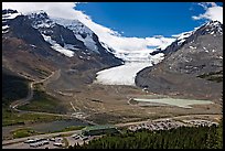 Icefields Center and Athabasca Glacier flowing from Columbia Icefields. Jasper National Park, Canadian Rockies, Alberta, Canada (color)