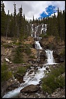 Multi-tiered Tangle Falls. Jasper National Park, Canadian Rockies, Alberta, Canada (color)