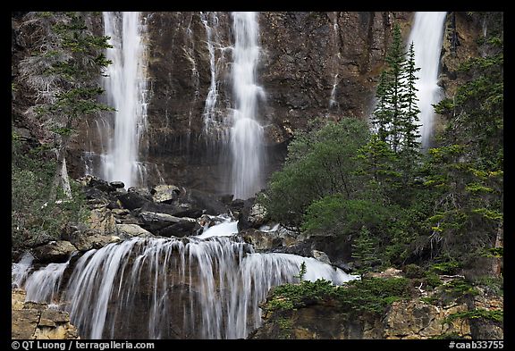 Upper tier of Tangle Falls. Jasper National Park, Canadian Rockies, Alberta, Canada (color)
