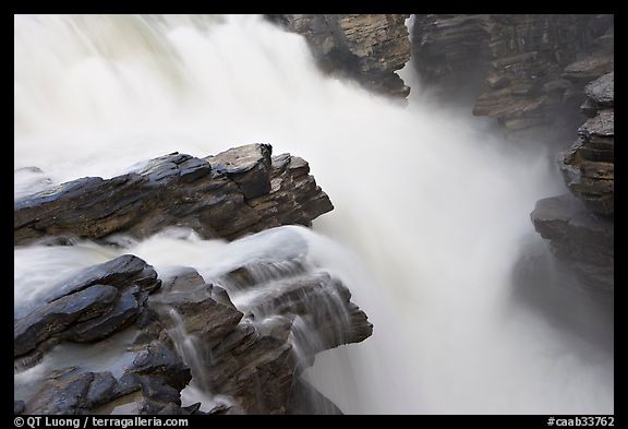 Water flowing over Gog quartzite in Athabasca Falls. Jasper National Park, Canadian Rockies, Alberta, Canada (color)