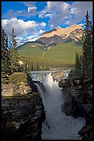 Athabasca Falls and Mt Kerkeslin, late afternoon. Jasper National Park, Canadian Rockies, Alberta, Canada