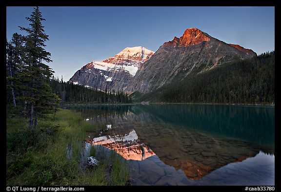 Cavell Lake and Mt Edith Cavell, sunrise. Jasper National Park, Canadian Rockies, Alberta, Canada