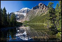 Mt Edith Cavell and  Cavell Lake from the footbrige, early morning. Jasper National Park, Canadian Rockies, Alberta, Canada