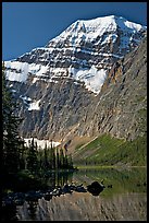 Steep face of Mt Edith Cavell raising above Cavell Lake. Jasper National Park, Canadian Rockies, Alberta, Canada ( color)