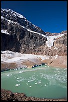 Turquoise glacial lake below Mt Edith Cavell, morning. Jasper National Park, Canadian Rockies, Alberta, Canada