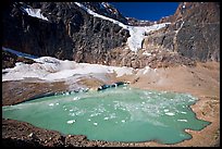 Hanging glacier and glacial pond, Mt Edith Cavell. Jasper National Park, Canadian Rockies, Alberta, Canada