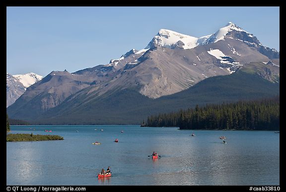 Canoes on Maligne Lake, afternoon. Jasper National Park, Canadian Rockies, Alberta, Canada