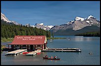 Maligne Lake and boat house. Jasper National Park, Canadian Rockies, Alberta, Canada