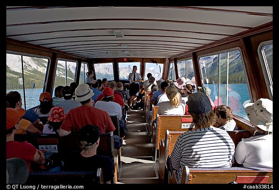 Aboard the tour boat on Maligne Lake. Jasper National Park, Canadian Rockies, Alberta, Canada