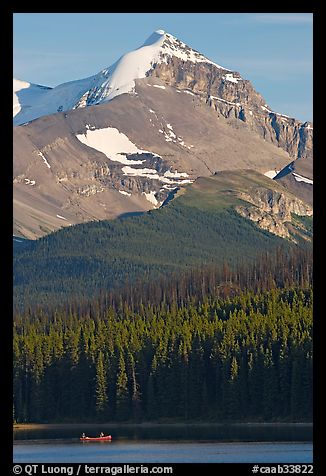 Peak raising above Maligne Lake. Jasper National Park, Canadian Rockies, Alberta, Canada