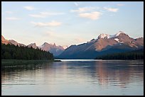 Serene view of Maligne Lake and peaks, sunset. Jasper National Park, Canadian Rockies, Alberta, Canada (color)