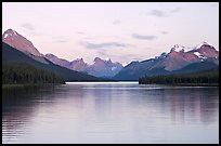 Maligne Lake, the largest in the Canadian Rockies, sunset. Jasper National Park, Canadian Rockies, Alberta, Canada (color)