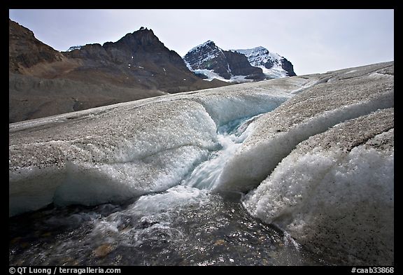 Glacial stream at the toe of Athabasca Glacier. Jasper National Park, Canadian Rockies, Alberta, Canada