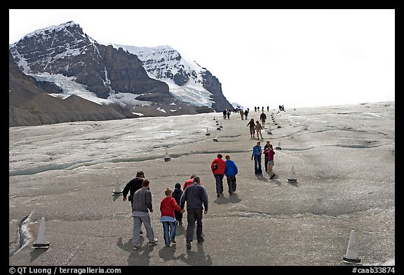 Tourists and families on Athabasca Glacier. Jasper National Park, Canadian Rockies, Alberta, Canada