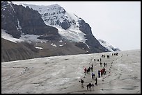 People amongst glacier and peaks, Columbia Icefield. Jasper National Park, Canadian Rockies, Alberta, Canada