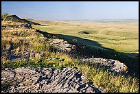 Prairie and foothills seen from the top of the cliff,  Head-Smashed-In Buffalo Jump. Alberta, Canada (color)