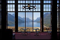 Lobby of Prince of Wales hotel with view over Waterton Lake. Waterton Lakes National Park, Alberta, Canada ( color)