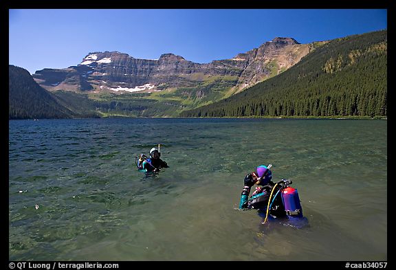 Scuba diving in a mountain Lake,. Waterton Lakes National Park, Alberta, Canada (color)