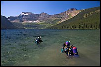 Scuba diving in a mountain Lake,. Waterton Lakes National Park, Alberta, Canada (color)