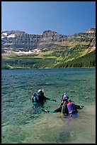 Scuba diving in Cameron Lake, a cold mountain lake. Waterton Lakes National Park, Alberta, Canada (color)