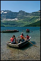 Families boating in Cameron Lake. Waterton Lakes National Park, Alberta, Canada ( color)