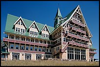 Prince of Wales hotel facade. Waterton Lakes National Park, Alberta, Canada (color)