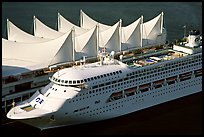 sail-like roof of Canada Place and cruise ship. Vancouver, British Columbia, Canada (color)