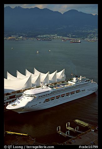 Canada Place, cruise ship, and Burrard Inlet. Vancouver, British Columbia, Canada (color)
