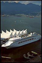 Canada Place, cruise ship, and Burrard Inlet. Vancouver, British Columbia, Canada (color)