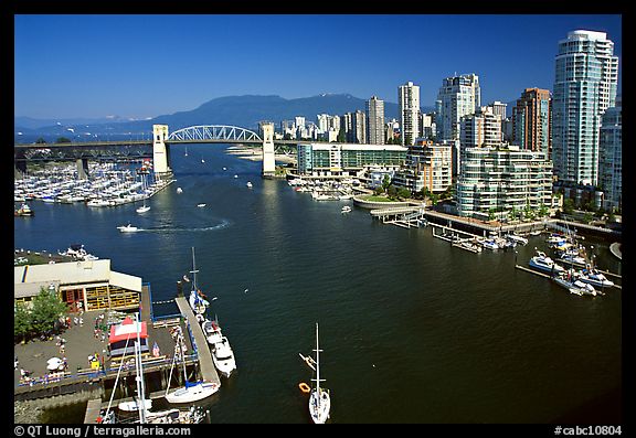 False Creek, Burrard Bridge, and high-rise  buildings see from Granville Bridge. Vancouver, British Columbia, Canada (color)