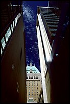 High rise downtown buildings seen from below. Vancouver, British Columbia, Canada