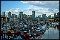 Skyline and small boat harbor. Vancouver, British Columbia, Canada