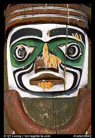 Totem detail, Stanley Park. Vancouver, British Columbia, Canada (color)