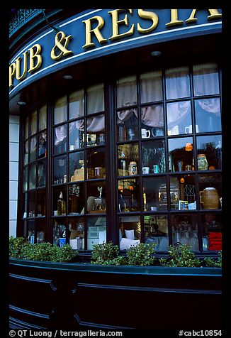 Pub and restaurant windows. Victoria, British Columbia, Canada (color)