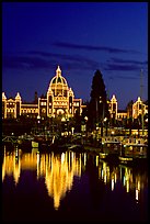 Parliament buildings lights reflected in the harbor. Victoria, British Columbia, Canada ( color)