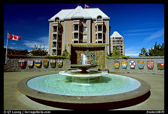 Confederation plazza with the shields of each of the Canadian provinces and territories. Victoria, British Columbia, Canada (color)