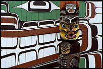 Totem and motif painted on the wall of carving studio. Victoria, British Columbia, Canada