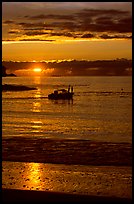 Small boat at Sunset, Half-moon bay. Pacific Rim National Park, Vancouver Island, British Columbia, Canada (color)