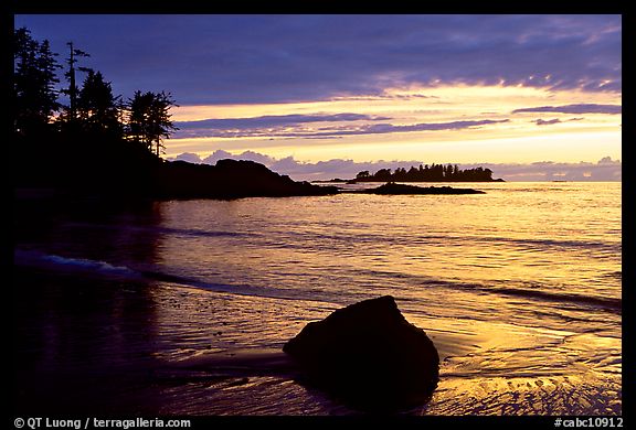 Rock and bay at sunset, Half-moon bay. Pacific Rim National Park, Vancouver Island, British Columbia, Canada